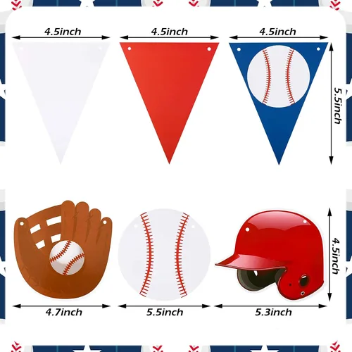 Vista 3 de Tatuo 6 carteles de béisbol para fiestas, guirnalda de papel de béisbol, banderines para decoración de fiestas de cumpleaños temáticas deportivas