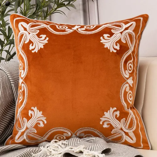 Vista 16 de Aeckself Funda de almohada floral europea de 16 x 16 pulgadas, funda de almohada decorativa bordada de terciopelo de lujo para sofá, dormitorio