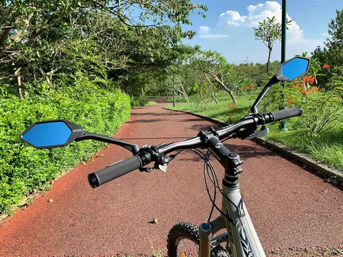 Vista 6 de Nueva lente de cristal resistente a los arañazos, espejo de bicicleta para manillar, espejo retrovisor seguro giratorio, espejo de bicicleta, ME-007