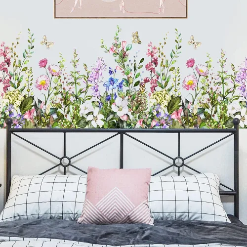 Vista 6 de Pegatina de pared de mariposas de flores coloridas para dormitorio, sala de estar, TV, sofá, fondo