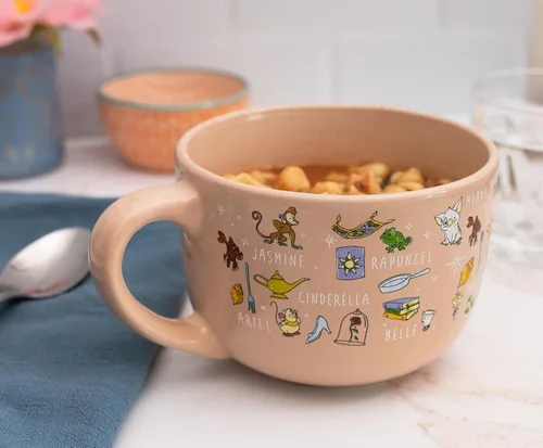 Vista 5 de Disney Princess - Taza de cerámica para sopa con tapa ventilada, cuenco para helado, cereales, avena, taza de café grande para expreso, cafeína