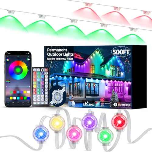 Vista 7 de DIERLIGHT Luces permanentes RGB para exteriores, luces LED inteligentes de 18 pies con aplicación y control remoto, IP67 impermeable