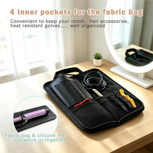 Vista 4 de WK IEASON Bolsa de viaje para herramientas para el cabello con alfombrilla A cuandros negros