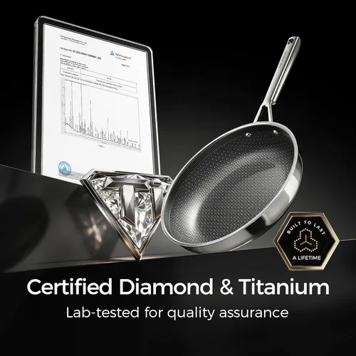 Vista 2 de Sartén antiadherente de 8 pulgadas, sartén de acero inoxidable híbrido Diamond-Titan de cerámica, sartén con mango que se mantiene fresco, libre