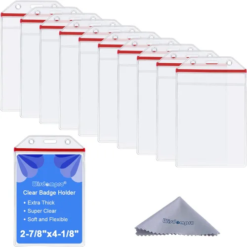 Vista 14 de Wisdompro 10 Fundas transparentes resistentes para identificación o tarjetas de trabajo, vinilo con cierre ziplock para tarjetas múltiples