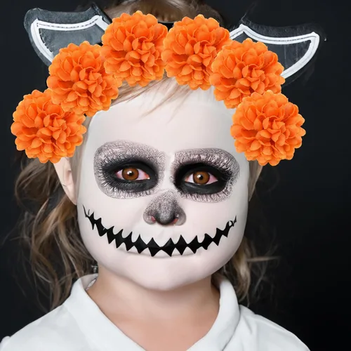 Vista 7 de Cabezas de flores artificiales de caléndula para Halloween, cabezas de flores de caléndula de seda, cabezas de flores de caléndula sintética, cabeza
