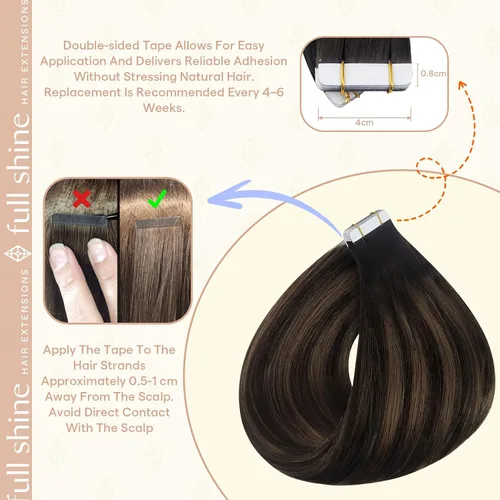 Vista 125 de Full Shine - Extensiones de cabello humano con cinta, mezcla de rubio hongo # 8 castaño ceniza resaltado 60 rubio ceniza