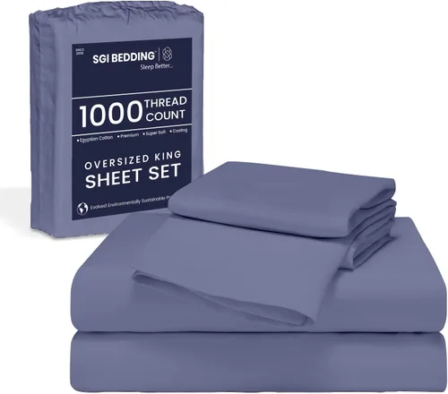 Vista 27 de SGI Bedding 108" x 108" Juego de sábanas de 4 piezas de tamaño Alaskan King de 1000 hilos 100% de algodón egipcio - Sábanas de bolsillo profundo