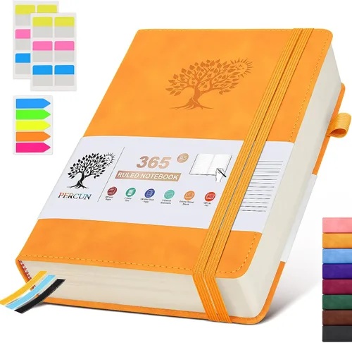 Vista 21 de PERCUN Cuaderno rayado A4, 365 páginas de gran tamaño, cuadernos de cuero para escribir para mujeres y hombres, cuaderno de tapa dura con páginas