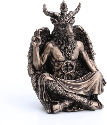 Vista 2 de Estatua de 11,4 cm de Veronese Design de Baphomet en Pose de Meditación Sentado, Escultura de Resina con Acabado Pintado a Mano
