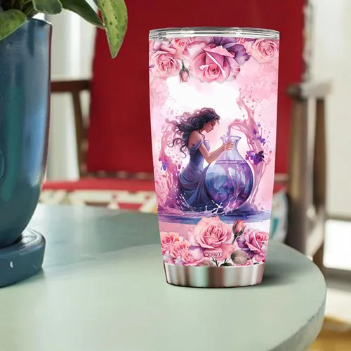 Vista 4 de Regalos personalizados del zodiaco de acuario para mujeres, vaso de café de 20 onzas de acero inoxidable con tapa, regalo para esposa, hija