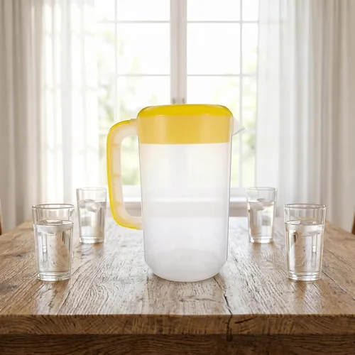 Vista 2 de Jarra de agua grande de plástico con tapa, jarra de agua para bebidas de 1 galón/4 L, jarra de colación inastillable con tapa redonda para jugo