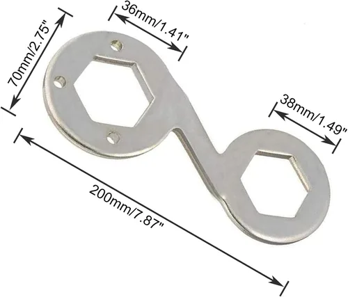 Vista 5 de Llave hexagonal de 36mm/1.41" 38mm/1.49" Herramienta de reparación de lavadora de hierro de doble extremo tono plateado (1 unidad)