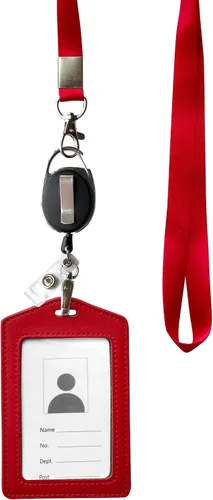 Vista 9 de Funda para tarjeta de identificación + cordón resistente (negro) + mosquetón retráctil de carrete y clip de plástico (cuero genuino)