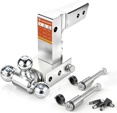 Vista 10 de Enganche de remolque ajustable de 2.5 pulgadas, montaje de bola de trío de Plateado