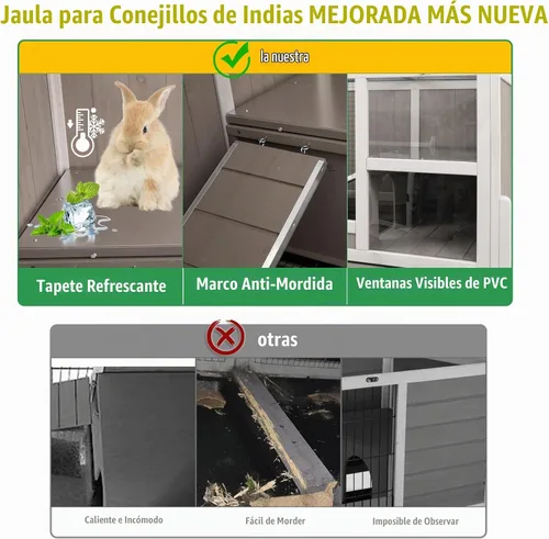 Vista 4 de Ketive Jaulas de conejillo de indias para interiores, jaula de madera para animales pequeños de 3 pisos con soporte