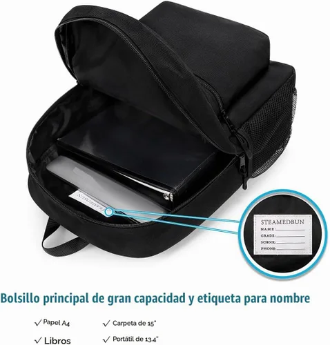 Vista 3 de Mochila para niños pequeños STEAMEDBUN para niños y niñas, mochila escolar para niños pequeños, Negro, 15 pulg., pequeña, Classic