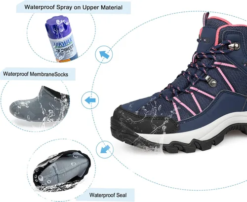 Vista 5 de LARGERED Botas de senderismo impermeables para mujer, botas de senderismo al aire libre, senderismo, campamento, senderismo