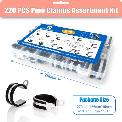 Vista 2 de 220 piezas de 10 tamaños P Abrazadera Surtido Kit Abrazaderas de Cable Abrazaderas de Cable de Acero Inoxidable 304 Abrazaderas de Alambre Aislado