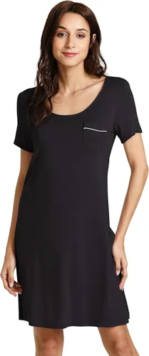 Vista 34 de WiWi - Camisón de viscosa de bambú para mujer, manga corta, con cuello en V, ropa de dormir, tallas grandes, S-4X, A-aqua
