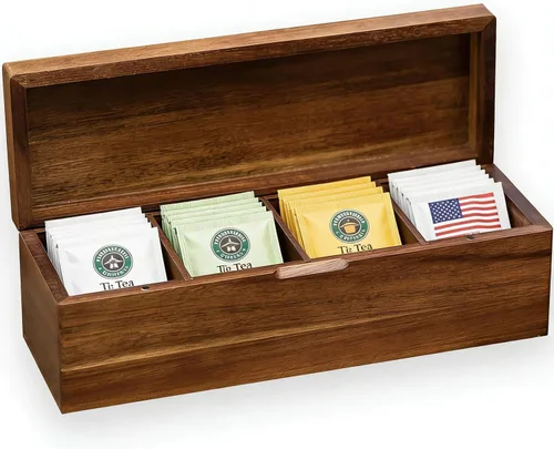 Vista 7 de Organizador de bolsas de té de madera de acacia con compartimentos