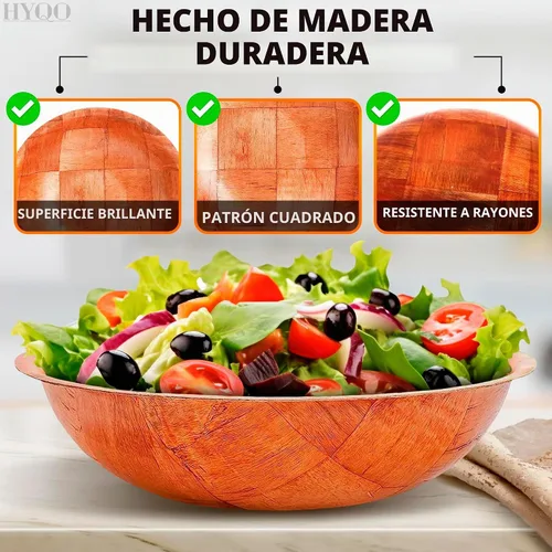 Vista 3 de HYQO - Juego de 6 cuencos de madera para ensalada, 7.9 pulgadas, 9 onzas Marrón