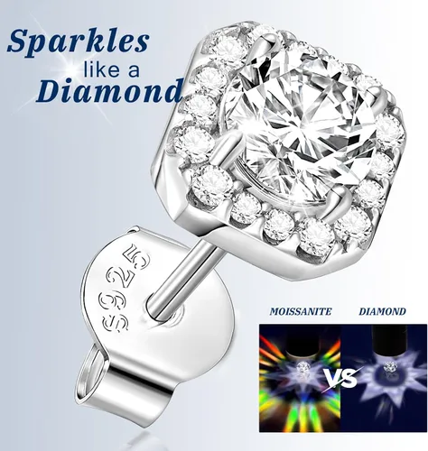 Vista 4 de RINEY&KY Aretes de moissanita Aretes de diamante de laboratorio para mujeres y hombres, aretes de moissanita, aretes de moissanita chapados en oro