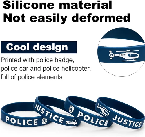 Vista 3 de SATINIOR 24 pulseras de goma de silicona de policía para fiestas temáticas de policía, decoraciones de fiesta de cumpleaños y graduación