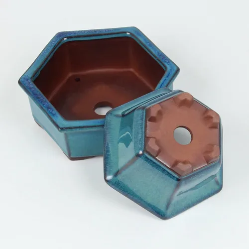 Vista 4 de Maceta Bonsái 2 macetas pequeñas esmaltadas para suculentas de 4.9 y 6.1 pulgadas + 6 pantallas de drenaje de malla suave