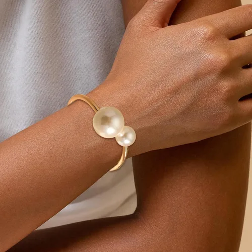 Vista 2 de Long tiantian Juego de 4 brazaletes dorados para mujer, pulseras de alambre ancho abierto para mujer, pulseras de oro abiertas, regalos de joyería