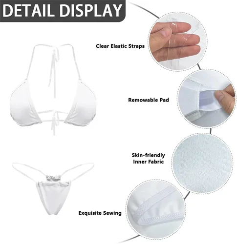 Vista 7 de Poetesant Traje de baño triangular para mujer, con tirantes transparentes, micro bikini, tangas, mini traje de baño atrevido