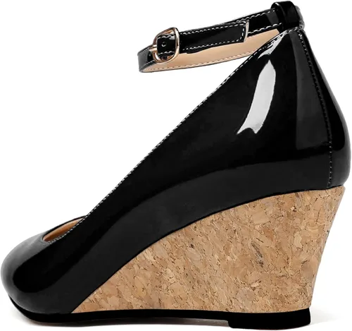 Vista 6 de YODEKS Zapatos de tacón medio Mary Jane con correa de tobillo para mujer, estilo casual