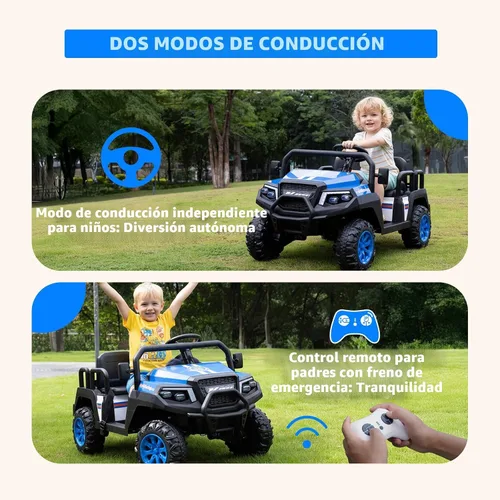 Vista 5 de [Usado] Coche eléctrico de 24 V para niños, automóvil de 4 plazas para niños de 3 a 8 años, color aguamarina