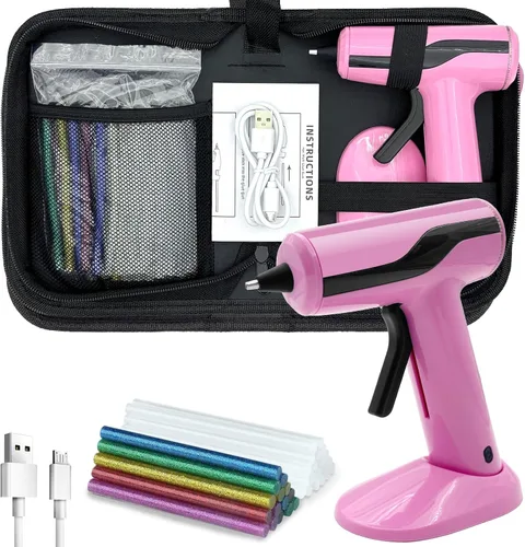 Vista 8 de Liumai Pistola de pegamento, kit de pistola de pegamento caliente con 30 barras de pegamento, mini pistola de pegamento termofusible para Morado