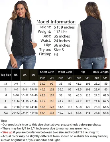 Vista 4 de Chaleco para exteriores de mujer, chaleco acolchado ligero con cremallera y cuello alto.