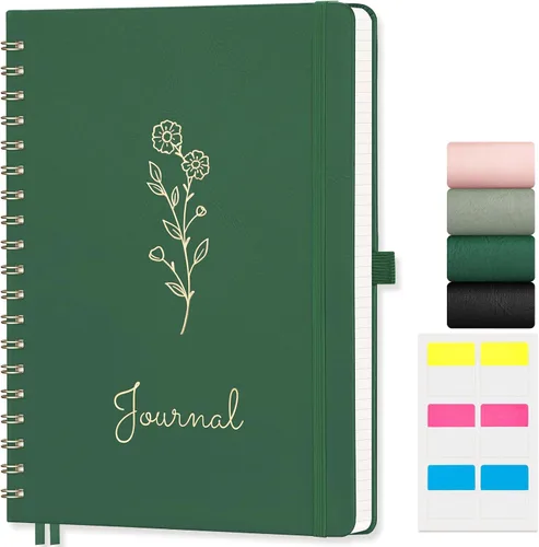 Vista 12 de EMSHOI Cuaderno de espiral con puntos, tapa dura de cuero, papel grueso de 3.53 oz/m², cuaderno de cuadrícula de puntos de 0.197 in para diario