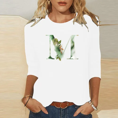 Vista 3 de Camisetas del alfabeto, camiseta de regalo con letras con monograma, camiseta con inicial para atuendo familiar a juego, blusas de manga 34