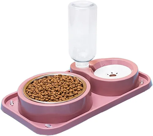 Vista 7 de Love Dream Cuencos dobles para perros y gatos, juego de cuencos de agua y alimentos 2 en 1 con dispensador automático de agua por gravedad, tazón