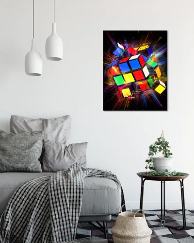 Vista 5 de Govivo Exploding Rubik Cube - Wall Art Decor Print con un fondo negro - obra de arte sin marco impresa en lienzo