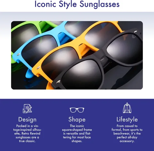 Vista 4 de Retro Rewind - Gafas de sol polarizadas para hombre y mujer, protección UV, gafas de sol clásicas