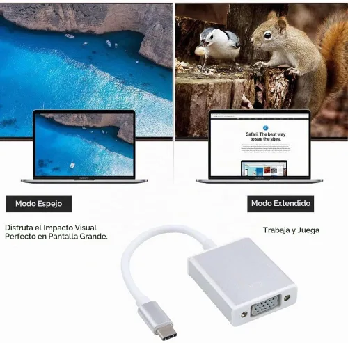 Vista 6 de Adaptador USB-C a VGA, convertidor USB 3.1 tipo C (Thunderbolt 3) a VGA compatible con MacBook Pro, MacBook Air 2018, Dell XPS 13/15, Surface Book 2