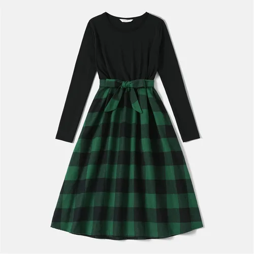 Vista 2 de PATPAT Conjuntos familiares a juego para mamá y yo, vestido a juego de manga larga a cuadros y camisas casuales con botones
