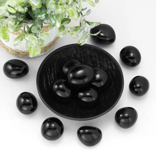 Vista 7 de Piedras de obsidiana negra, piedras pulidas y rocas, cristales curativos naturales para equilibrio de chakras, meditación, decoración espiritual