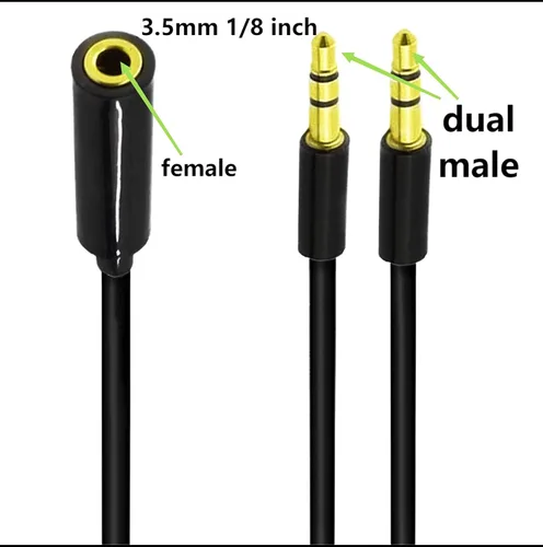 Vista 4 de Divisor Y de Audio para Auriculares 3.5mm1Hembra a 2Macho TRS Cable 19.68in