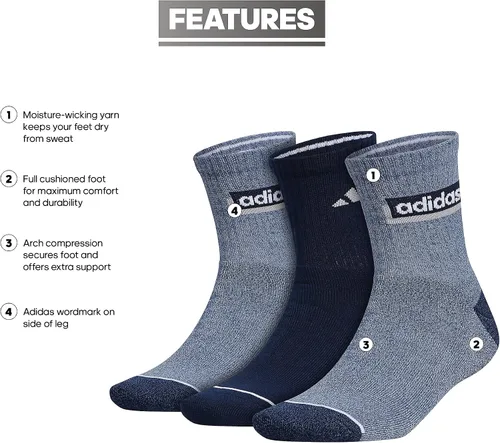 Vista 2 de adidas Men's Sport Linear High Quarter Socks (3-Pair)