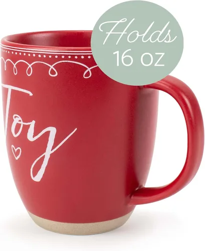Vista 3 de Elanze Designs Joy Raw Clay Bottom Roja Taza de Café de Cerámica Navideña de 16 Onzas