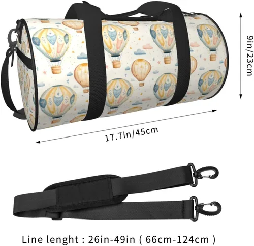 Vista 2 de Large Duffle Bag for Travel - Retro Hot Air Balloon A Print Gym Bag for Women Men, Travel Foldable Bags for Women Men with Zippered Multiple Pockets