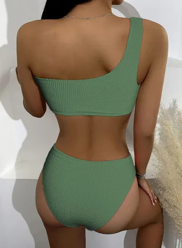 Vista 2 de Astylish Bikini de dos piezas para mujer, traje de baño con un hombro y corte alto