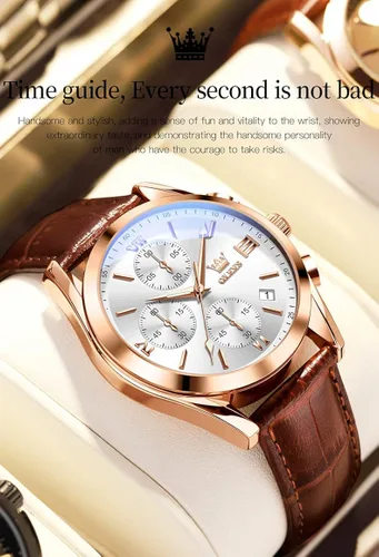 Vista 5 de OLEVS Relojes para hombre, cronógrafo, de moda, casual, analógico, de cuarzo, impermeable, relojes de pulsera luminosos de vestir con correa