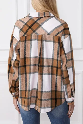 Vista 3 de AUTOMET Chaqueta casual de manga larga con botones de mezcla de lana a cuadros para mujer